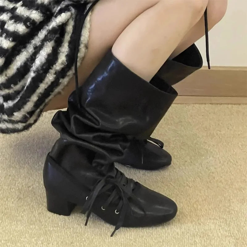 Cyflymder  Designer Thick Heel Women Knee High Boots Fashion Ladies Lace Up Knight Long Booties botas de inverno feminina