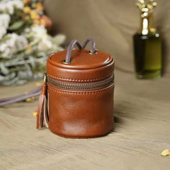 Cyflymder   Retro Brown Mini Crossbody Bag Women PU Leather Small Capacity Cylinder Shoulder Bags Ladies Fashion Key Lipstick Storage Purse