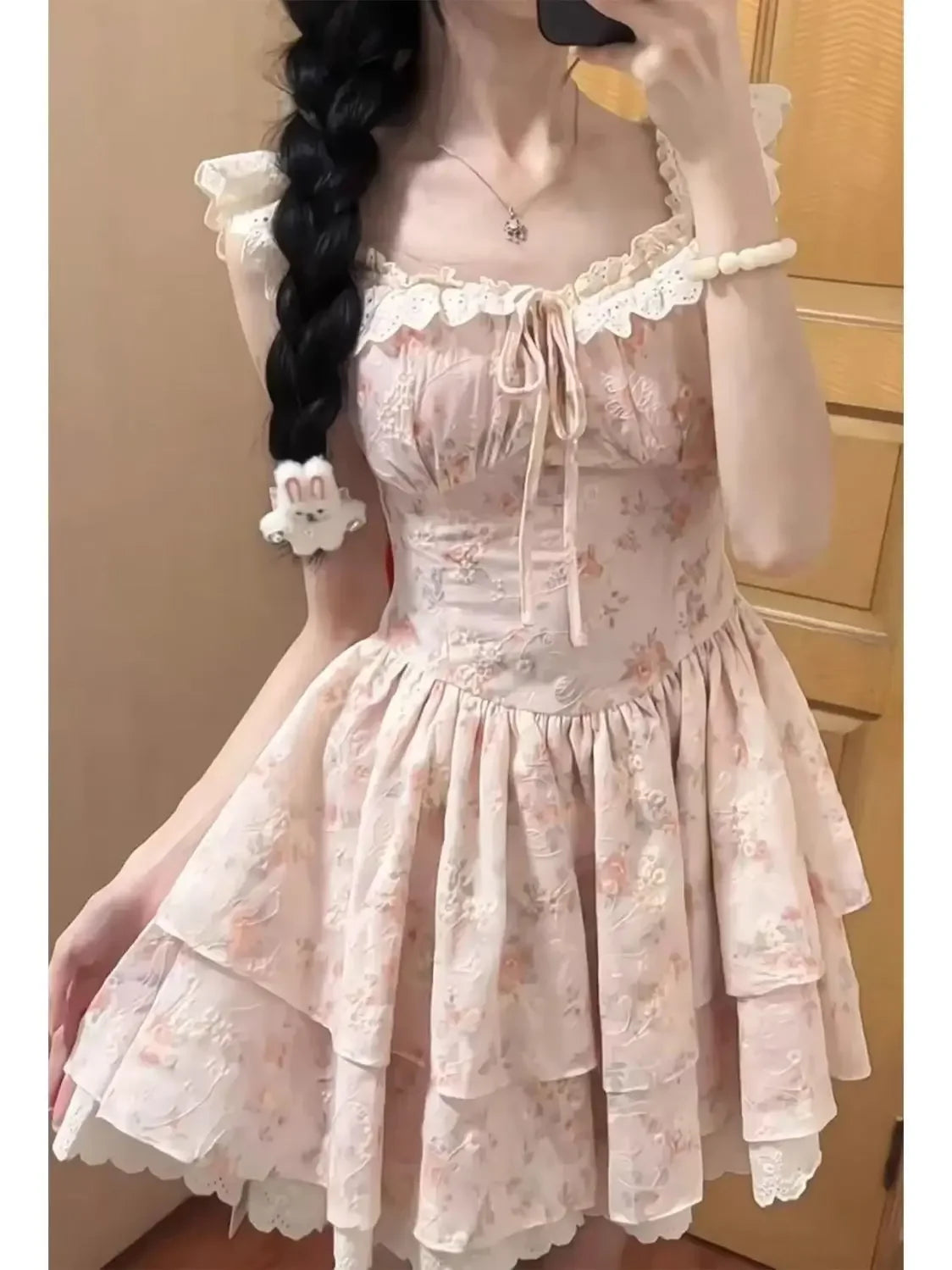 Cyflymder  Floral Print Princess Skirt Dress Women Summer New Style Fairy Tale Puffy Sleeve Short Waist Cinched Dresses Female Clothing