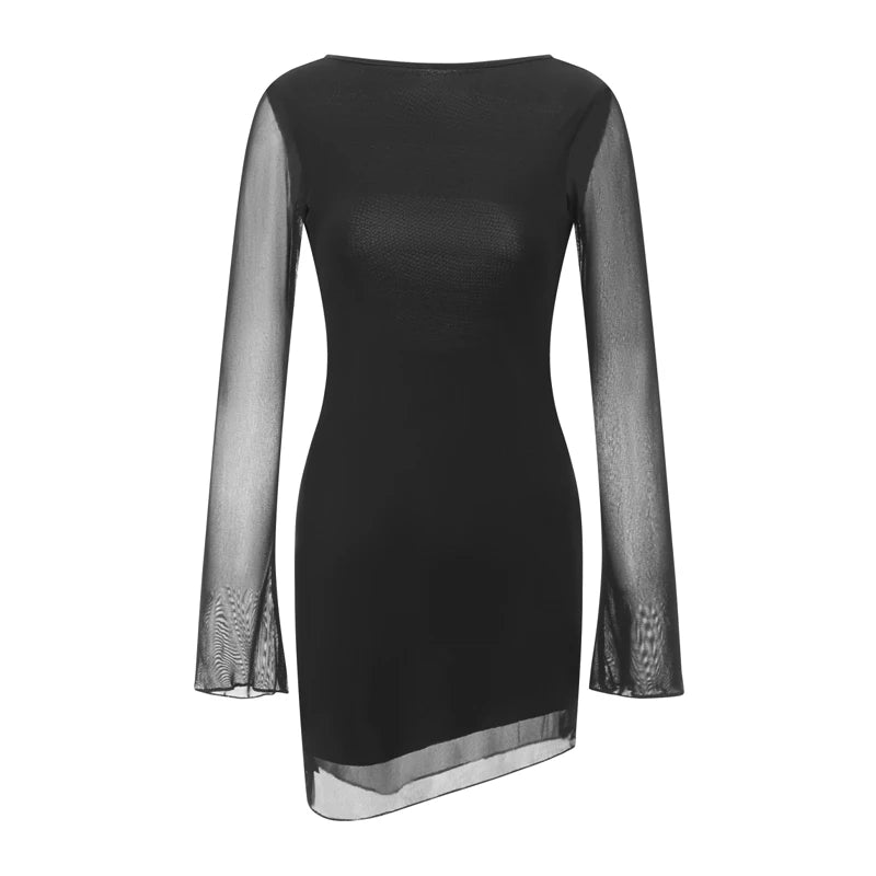 Cyflymder  Coquette Mesh Sheer Mini Dress Casual Long Sleeve Backless Party Mini Dress Beach Cocktail Club Vintage Streetwear