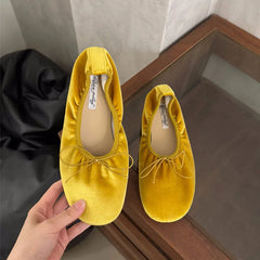Cyflymder  New In Fashion Silk Ballet Flats Soft Dancing Shoes For Women Spring Casual Slip On Butterfly-Knot Ladies Flat Shoes