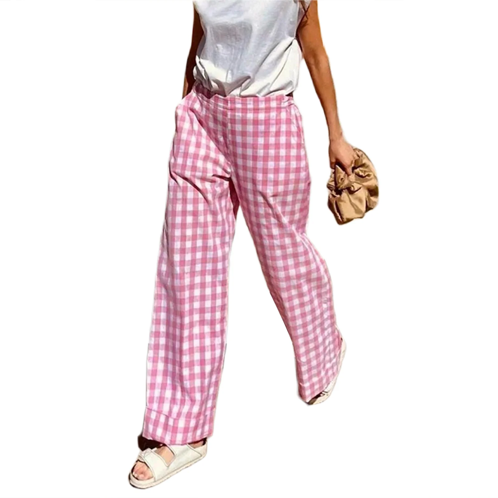 Cyflymder  Women's Striped Print Loose Wide Leg Trousers Summer Fall Casual High Waist Loose Fit Long Pants with Pockets for Streetwear