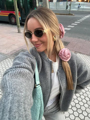 Cyflymder   Fashion Round Neck Zipper Bomber Sweater Women Elegant Autumn Long Sleeve Knitted Cardigan Jacket Female Chic Street Tops