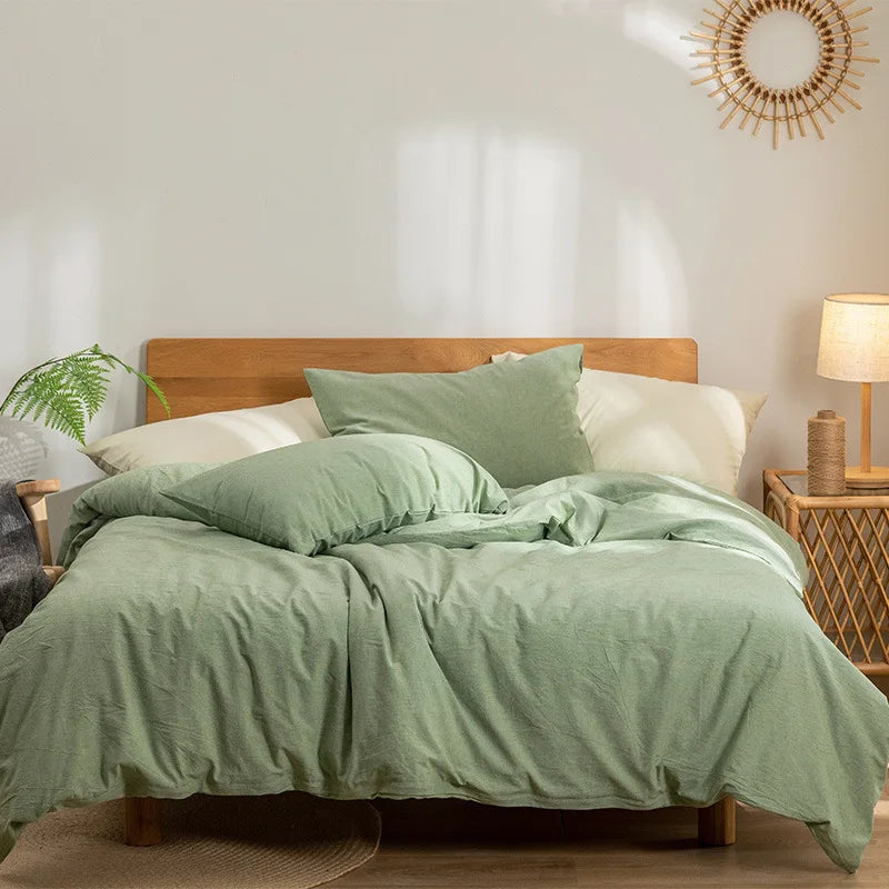 Cyflymder  Solid Color Pure Cotton High-Density Bedding Sets Washed Cotton Soft Duvet Cover Kit Skin Friendly Breathable Bedclothes