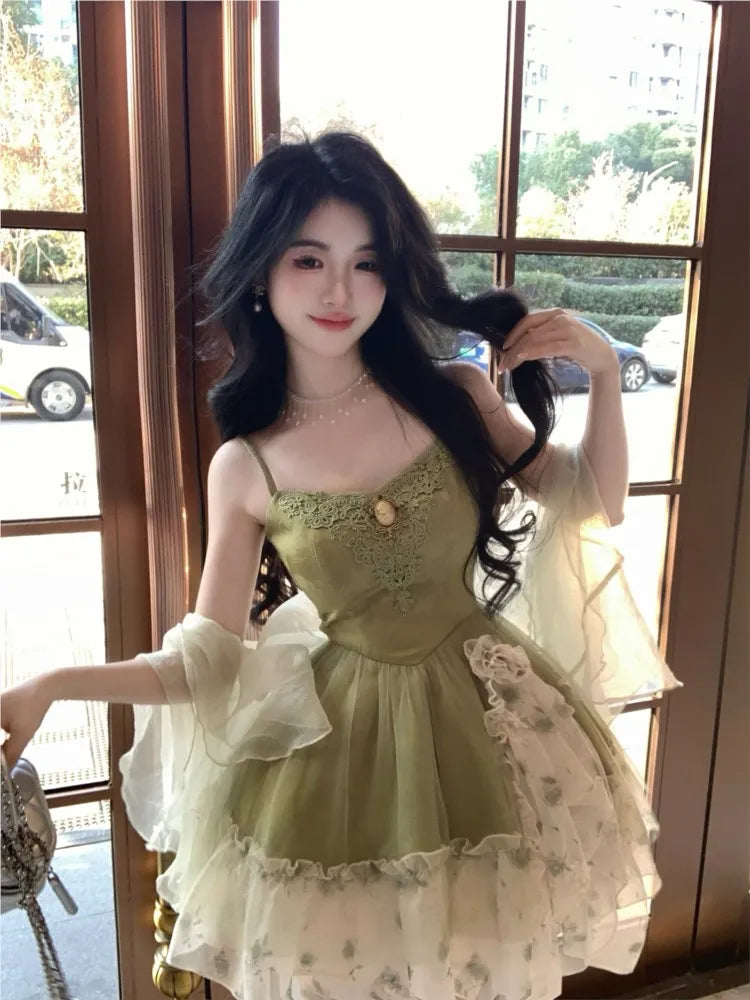 Cyflymder  Vestidos De Fiesta Elegantes 2025 Temperament Chiffon Women Chiffon Ruffles Temperament Jacquard Waist Drawstring Pommel Dress