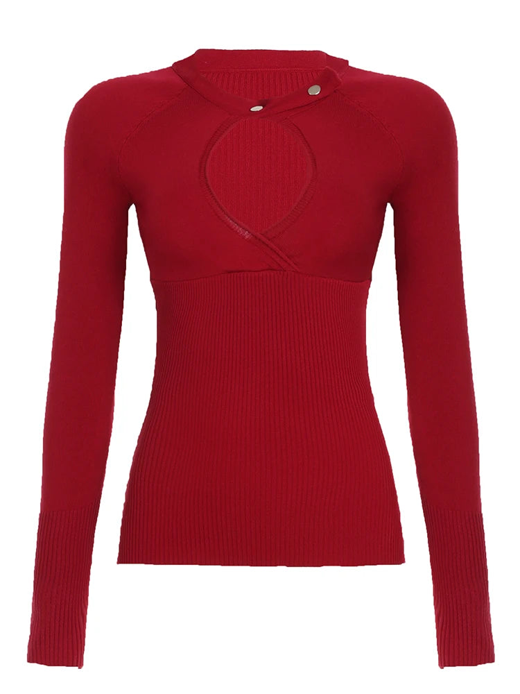 Cyflymder  Retro Button-up Hollow Out Knitwear Shirts Women Casual Skinny Basic Long Sleeve Cropped Tops Streetwear Tee Shirt Lady