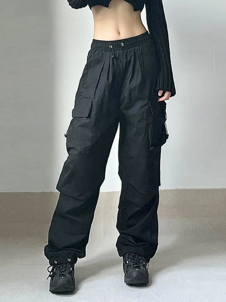 Cyflymder Harajuku Oversized Cargo Parachute Pants Women Streetwear Vintage Y2k Hip Hop Wide Leg Joggers Baggy Sweatpants Techwear