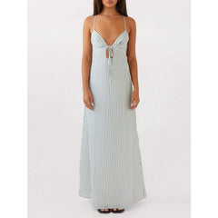 Cyflymder【New style】Womens Summer Long Dress Sleeveless Spaghetti Strap Tie-Up Front Loose Dress Back Cutout Dress