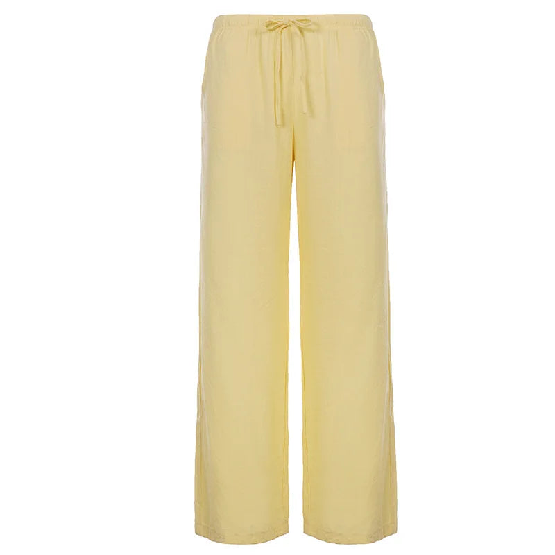 Cyflymder   Solid Color Elastic Drawstring Women Pants Straight Wide Leg Ankle-length Loose Fashion Street Trousers Casual Bottoms