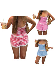 Cyflymder  Women s 2 Piece Pajama Set with Floral Prints and Ruffle Details Sleeveless Top and Elastic Waist Shorts for Cozy Loungewear