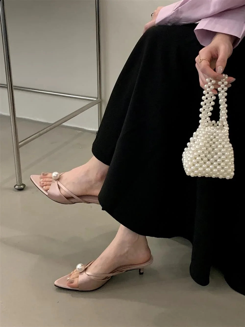 Cyflymder  High Heels Slippers Women Bead Pointed Toe Sandals Shoes Summer 2025 Trend Sexy Open Toe Woman Brand Designer Sandalias Pumps