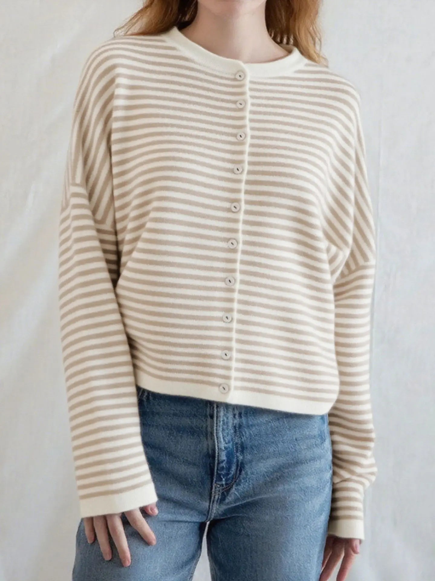 Cyflymder  Stripe Women's Cardigan O-neck Single Breasted Full Sleeve Casual Loose Female Knit Cardigan 2025 Autumn Cozy Fashion Lady Coat