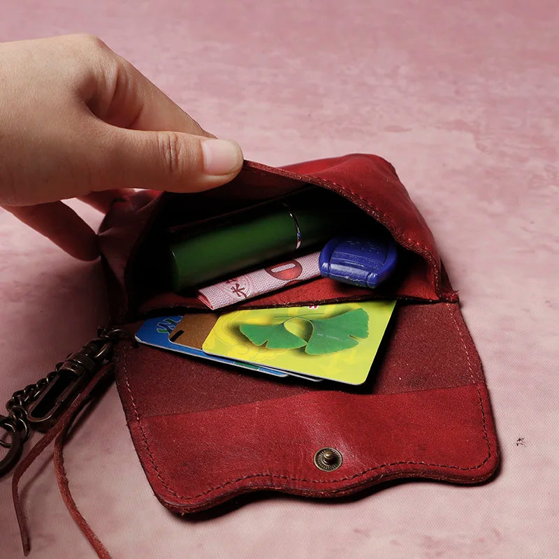Cyflymder  Men's cowhide key bag car driver's license card bag ladies cowhide coin purse wallet retro leather waist hanging keychain
