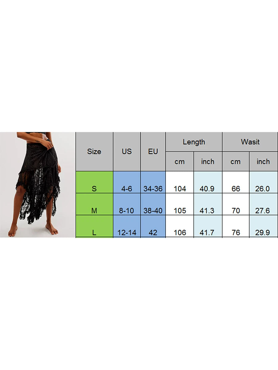 Cyflymder  Women's Solid Color Midi Skirts Lace Elastic High Waist Skirts Spring Summer Sweet Irregular Hem Casual Skirts