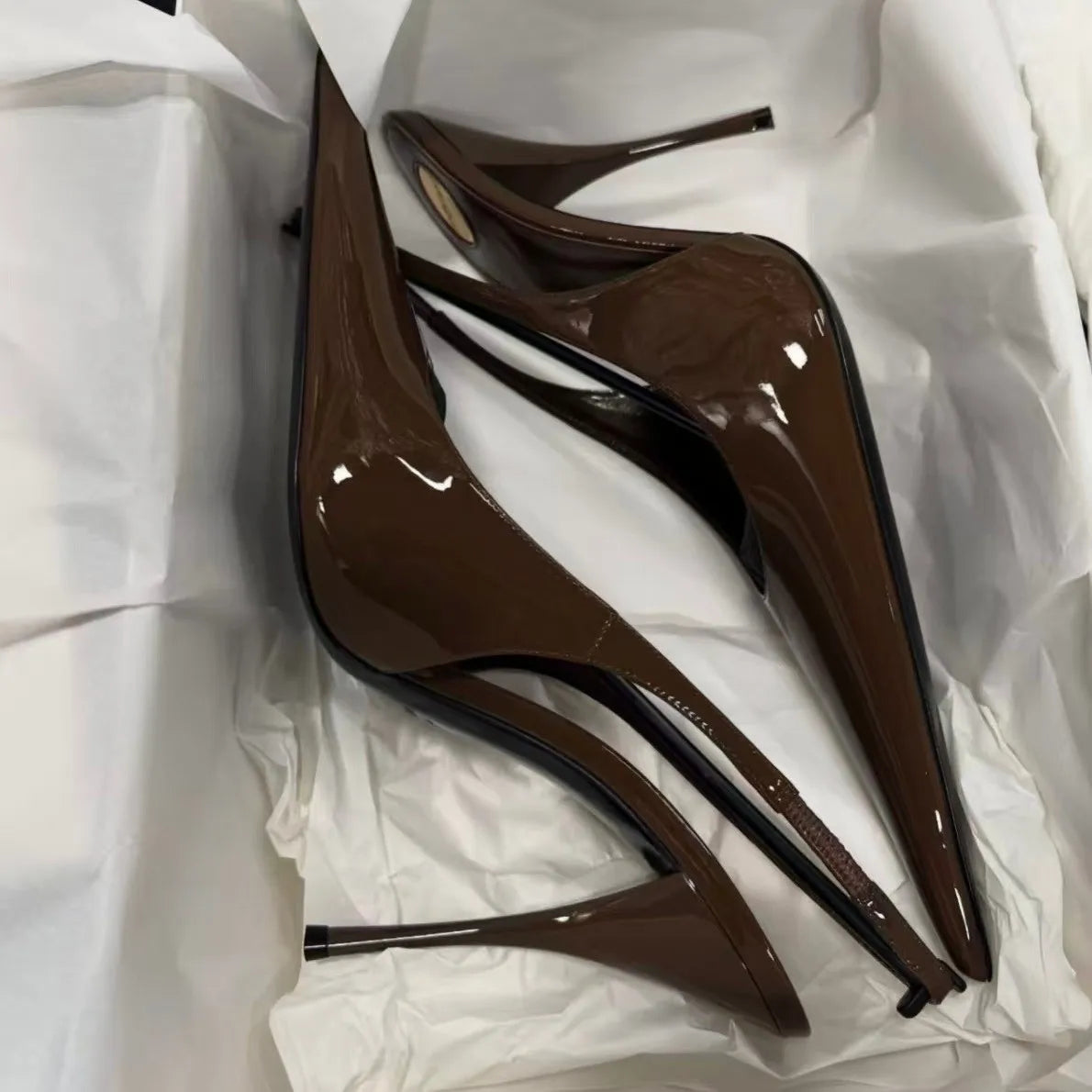 Cyflymder  New thin heeled pointed sandals with women's patent leather, shallow mouth temperament, high heels, toe caps, single shoes
