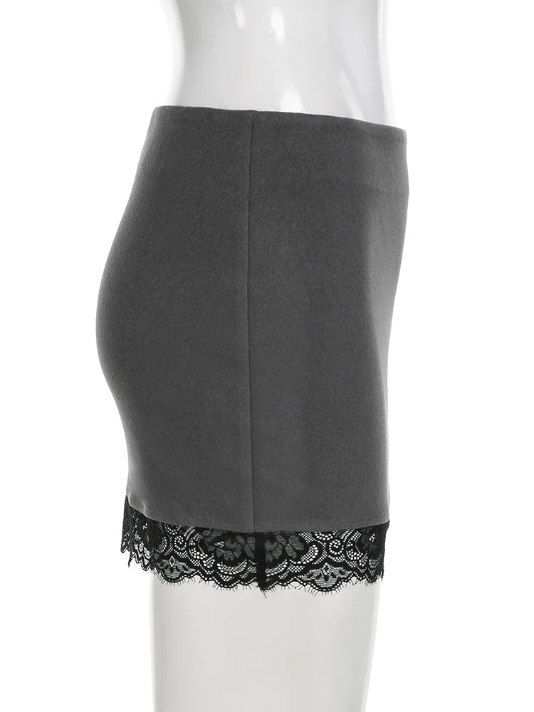 Cyflymder  Basic Slim Lace Trim Bodycon Skirts Casual Sexy Solid Low-Waist Supper Mini Skirts Women 2025 Summer Fashion Streetwear