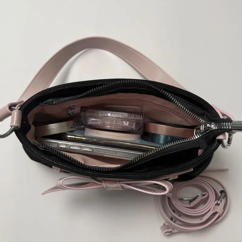 Cyflymder  Korean Hot Girl Bow Studded Handbag Women Simple Design Sweet Shoulder Bag Ladies Elegant Fashion Underarm Purse Y2k Aesthetic