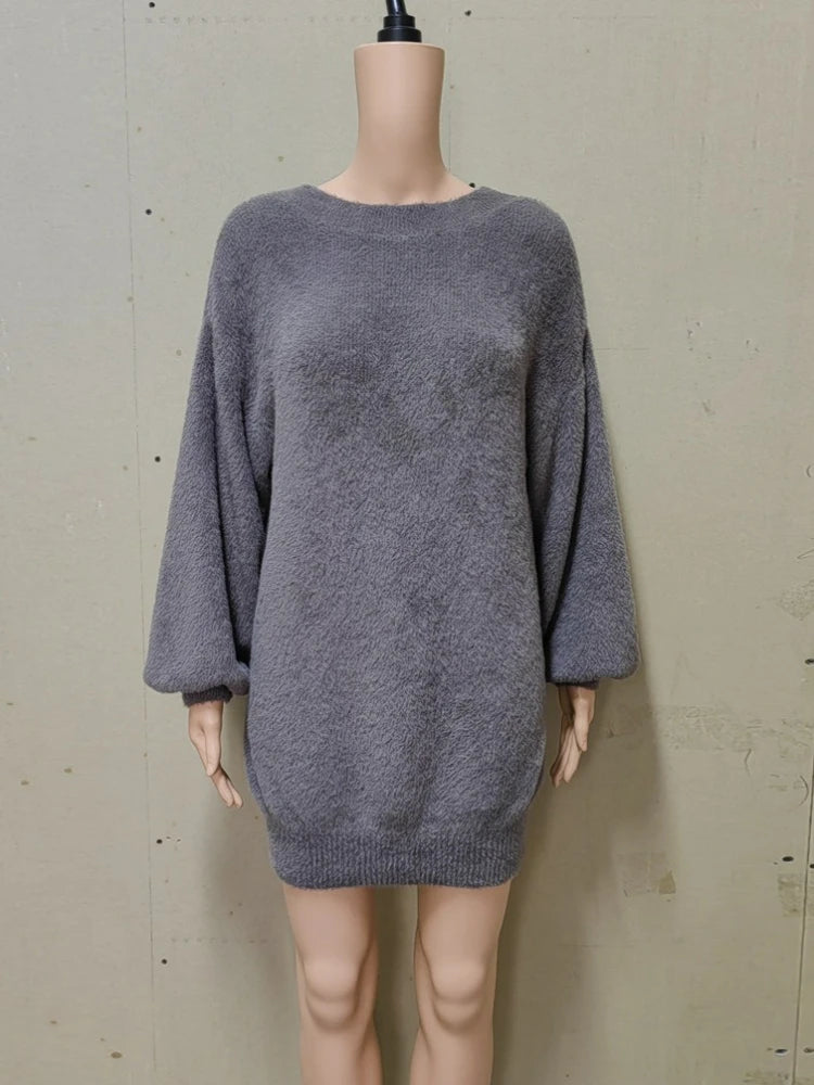 Cyflymder  Casual Knitwear Long Sweater Pullover For Women Lantern V Neck Sleeve Backless Loose Solid Y2k Top Female Pullover Clothes
