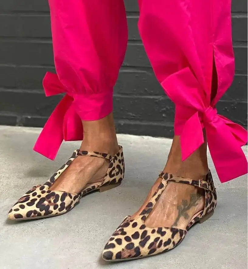 Cyflymder  Leopard Print Flat Heels Pointed Toe Shoes Ballet Women's Shoes Women Sandal