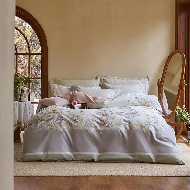 Cyflymder 100% Soft Cotton Brushed 4Pcs Rose Floral Chic Vibrant Queen Double Duvet Cover with Zipper Flat/Fitted sheet Pillowcases