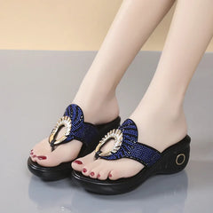 Cyflymder   Women's Open Toe Slippers Sequins Decor Platform Ladylike Sweet New Summer Fashion Popular Comfy High Thick Heel Slippers