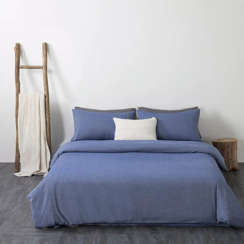 Cyflymder  Solid Color Pure Cotton High-Density Bedding Sets Washed Cotton Soft Duvet Cover Kit Skin Friendly Breathable Bedclothes