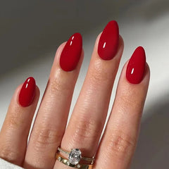Cyflymder  24Pcs Red Fine Flash Wearable False Nails Short Square Fake Nails Simple Summer Press on Nails Detachable Full Cover Nail Tips