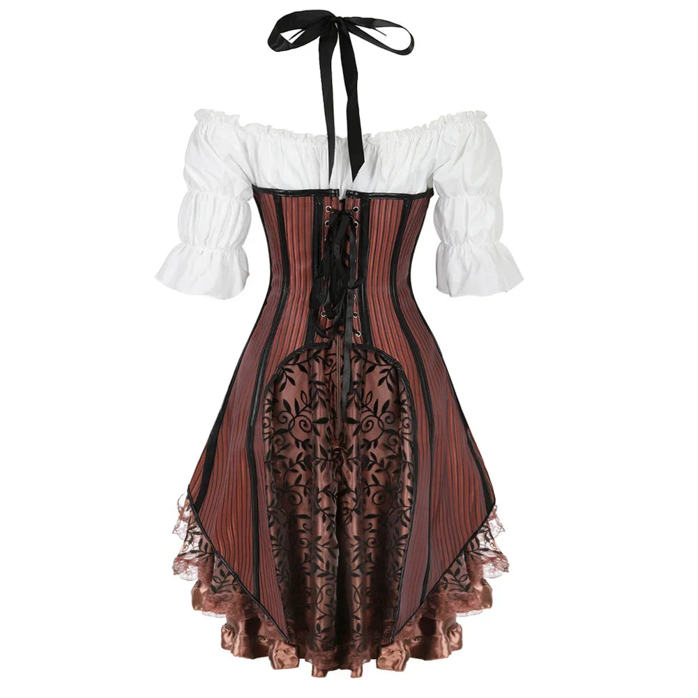 Cyflymder  Steampunk Corset Skirt Blouse Halter Striped Underbust Bustiers Gothic Bustier Corsette Halloween Party Outfits Carnival Costume