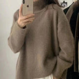Cyflymder Turtleneck Cashmere Sweater  Loose Solid Color Pullover Knitted Wool Sweater Long Sleeved Autumn Winter Tops Casual Knitwear