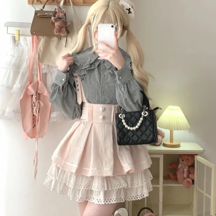 Cyflymder DRESS TO IMPRESS Japanese Gothic Style Lolita Cake Skirt Women Chic Love Button Jacquard Bowknot Short Suspender Skirts Punk Y2k Party Mini Skirt