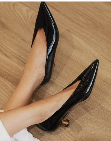 Cyflymder  Designer Patent Leather Pointed Toe Women Pumps Shoes Fashion Shallow Slip  Spring Autumn Dancing Party Low Heel Shoes