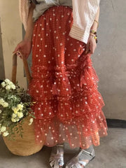 Cyflymder  French Vintage Floral Ruffle Midi Skirt Women Sweet High Waist Layered A Line Skirts New Design Fashion Harajuku Fairy Clothing