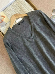 Cyflymder  Gray V-neck Sweater Women Spring Streetwear Simple Cotton Slim Long Sleeve Knitted Tops Vintage Chic Y2K Sweaters