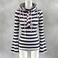 Cyflymder  Stripes Vintage Y2K High collar Punk Women Classic Slim Tide T-shirt Darkwave Fashion Tee Tops Pink Cute Polka dot Tide Clothing