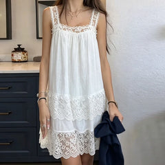 Cyflymder  Women Fairy Lace Mini Dress Y2k Floral Lace Trim Ruffle Short Dress Vintage Coquette Backless Mesh Babydoll Dresses