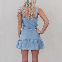 Cyflymder  Spring/Summer New Temperament Commuter Fashion Suspender Spice Girl Denim Women's Dress