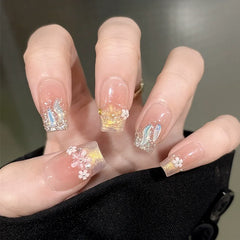 Cyflymder  10Pcs French Handmade Press on Nails Purple Cat Eye Fake Nails White Star Wearable Stick-on Nails Full Cover False Nail 네일팁 Uñas