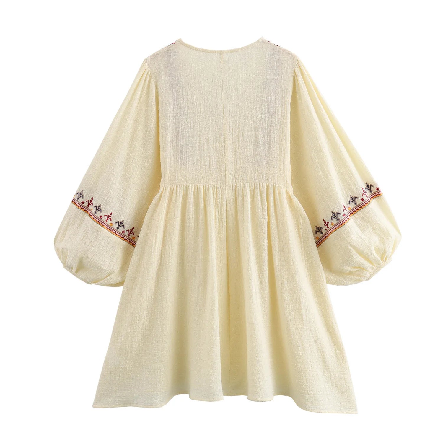 Cyflymder  Loose Summer New Women's Dr Embroidered V-ne Vaion Patchwork High Waist Lantern Sve Long Sve Single Piece