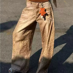 Cyflymder  American Baddie Style Distressed Speckled Printing Wide Leg Jeans Retro Fashion Simple Versatile Women's Denim Pants