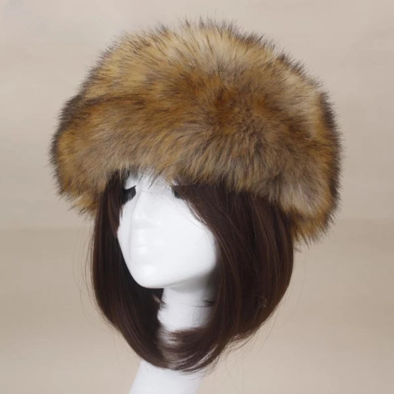 Cyflymder Winter Thick Furry Hairband Fluffy Russian Faux Fur Women Girl Fur Headband Hat Winter Outdoor Earwarmer Ski Hats Hot