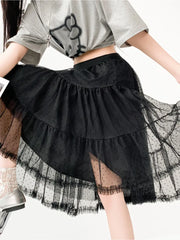 Cyflymder   Women's A-Line  Skirt Polka Dot Tulle High Waist Slimming Pleated Anti-Light Summer New Style Korean Version Polyest...