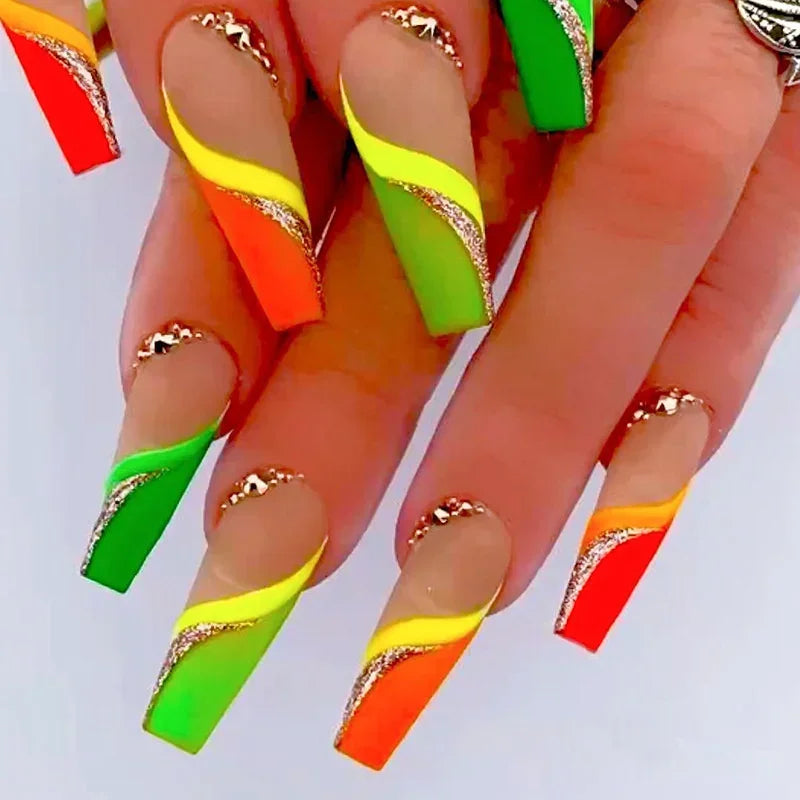 Cyflymder  24pcs/box False Nails With Design French White Black Full Cover ABS Press On Fake Nails Sets With Glue Long Artifical Nails