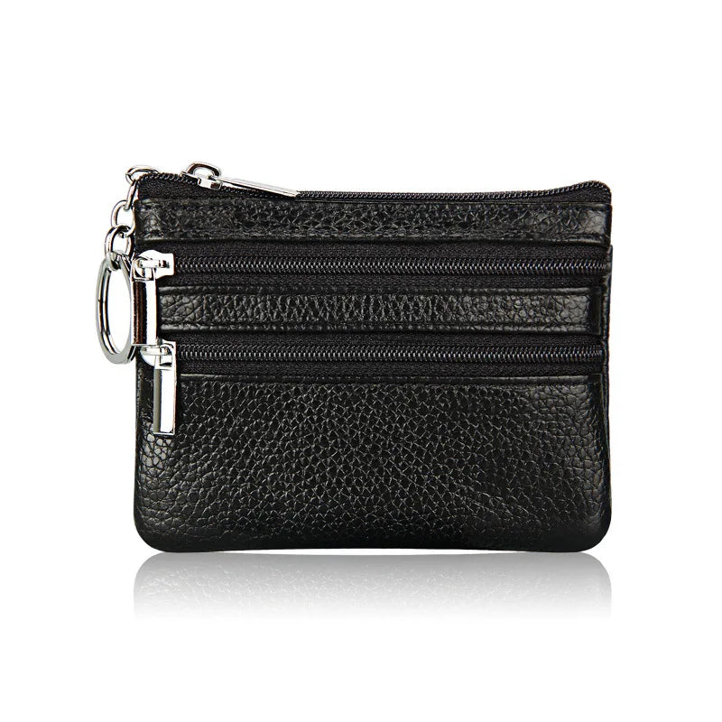 Cyflymder  Fashion Women Genuine Leather Coin Purse Small Zipper Card Holder Mini Pouch Change Wallet with Keychain