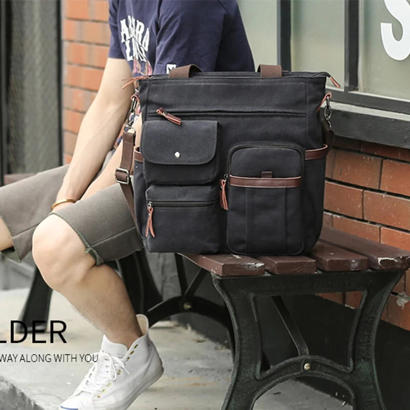 Cyflymder  Men Canvas Messenger Bag Crossbody Bags Unisex Sling Bag Shoulder Bag for Travel Work College Vintage Men's Handbags Briefcase