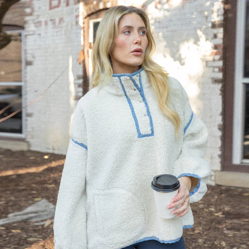 Cyflymder  Lamb Fleece Women's Coat Stand Collar Full Sleeve Pockets Loose Female Pullover 2025 Autumn Commute Sport Fashion Lady Pullovers