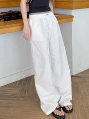 Cyflymder  Casual Solid Wide Leg Pants Basic Button Mid-Waisted Straight Pants Women 2025 Streetwear Kpop Sporty Activewear Lady