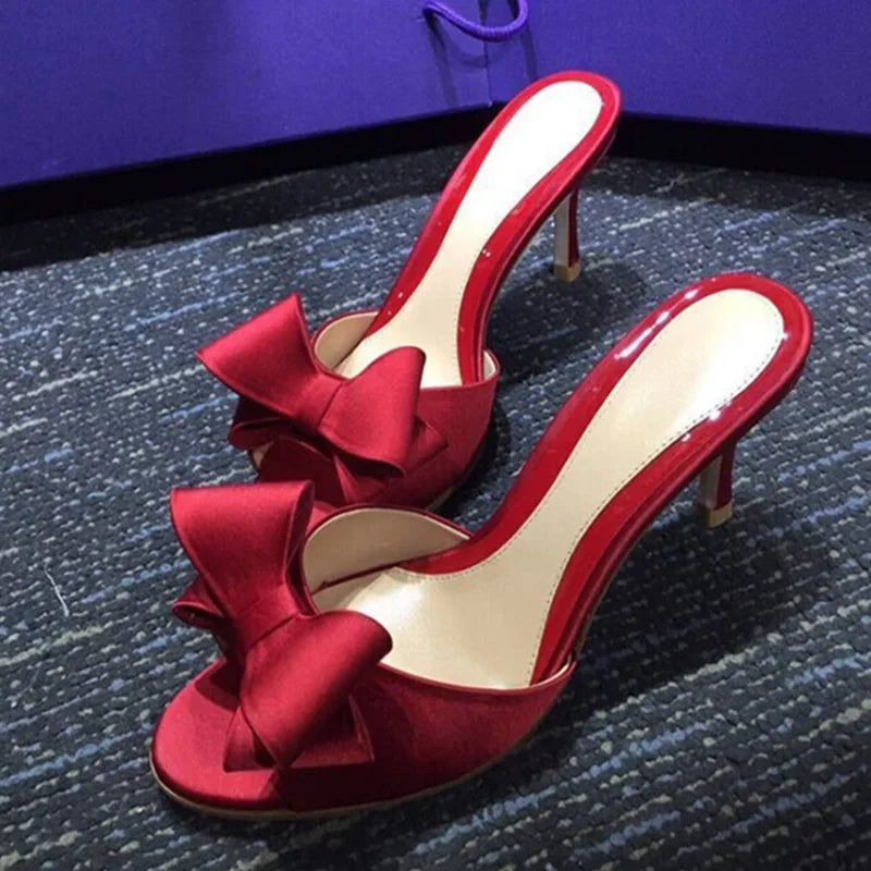 Cyflymder summer new sandals bow slippers fish mouth silk fine heels high Versatile women shoes sex pumps
