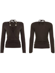 Cyflymder  Elegant Women s Long Sleeve Top with  Fit Design and Chic Halter Neck Detail Perfect for Fall Fashion