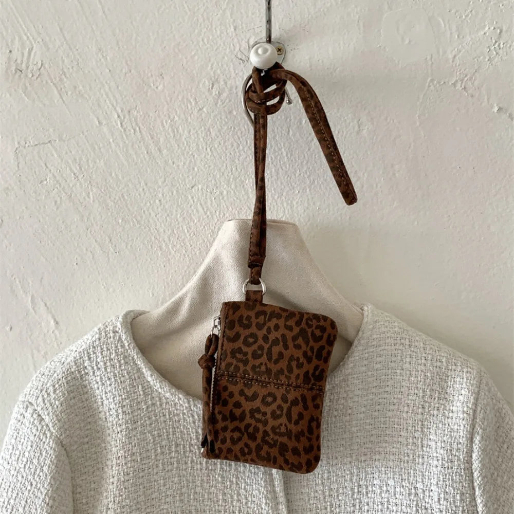 Cyflymder  Fashion PU Leather Suede Coin Purse Leopard Print Hanging Neck Mini Storage Bag Shoulder Bag Purse Pendant Accessories Outdoor
