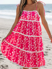 Cyflymder  Women s Boho Style Floral Print Sleeveless Mini Dress with Adjustable Spaghetti Straps and Flowy Beach Vibe